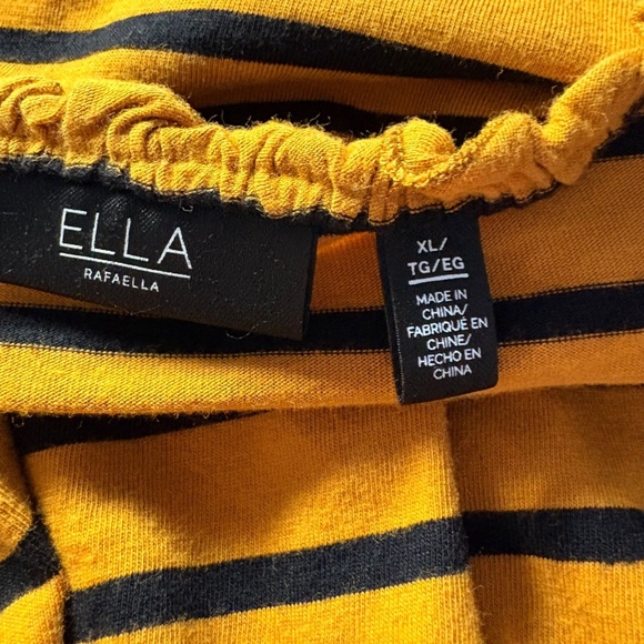 Ella Rafaella Long Sleeve Tan & Black Striped Top Ruffled Neck Elastic Cuffs XL - Picture 6 of 8